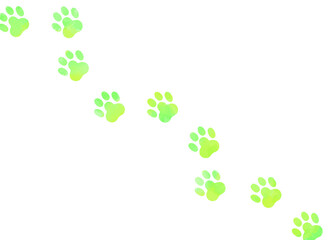 Watercolor style yellow-green paw print background illustration