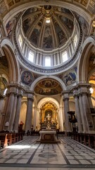 Fototapeta premium Ornate church interior, showcasing a high vaulted ceiling