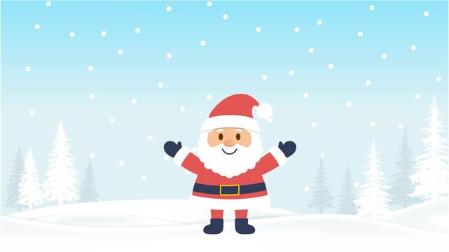 Animated Christmas background with Santa Claus in snow