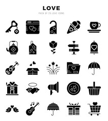 Set of Love Icons. Simple Glyph art style icons pack.