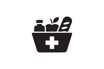 Humanitarian relief and social care vector illustration with food basket