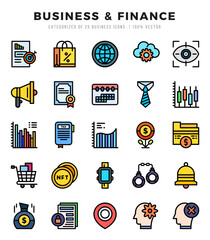 Vector icons set of Business & Finance. Lineal Color style Icons.