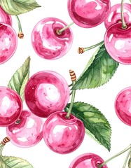 Watercolor Cherry Pattern - Fresh, Vibrant, and Delicious Fruit Design.