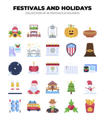 Festivals and Holidays. Collection of 25 Festive Icons