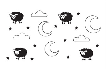 Obraz premium Sleeping sheep and moon night pattern vector for bedtime and dream design