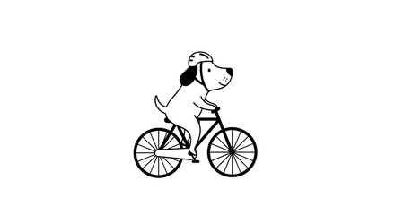 Obraz premium A charming illustration of a dog happily riding a bicycle with safety helmet on a white background