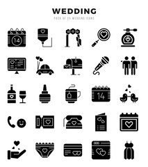 Set of 25 Wedding Glyph Icons Pack.
