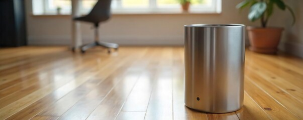 Sleek Brushed Steel Wastebasket Modern Minimalist Design for Home or Office, Ready for Waste Disposal