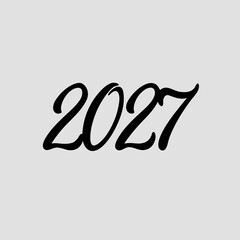 Black Cursive Script 2027 Text on a Light Gray Background year number