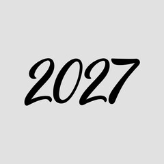 Black Calligraphy Script 2027 Text Centered on a Light Gray Background year number