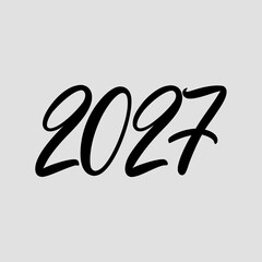 Stylized black script number 2027 presented on a light gray background for design use year future