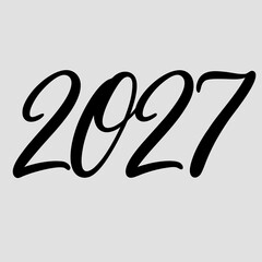 Bold black script font displaying the year 2027 on a plain light gray surface future new year