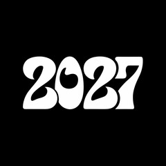White retro-style numbers 2027 with flowing curves on a black backdrop year numeral