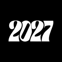 White 2027 numbers in a flowing, retro-inspired font on a black background year