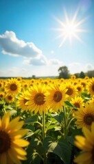 Vibrant Yellow Sunflower Field Basking in Warm Sunlight A Symbol of Optimism and Hope