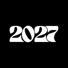 White 2027 numbers in a bold, rounded, retro font style on a black background year