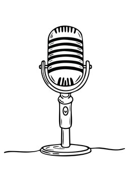 Hand-drawn microphone icon &ndash; minimalist black and white doodle vector illustration