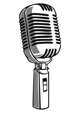 Hand-drawn microphone icon &ndash; minimalist black and white doodle vector illustration