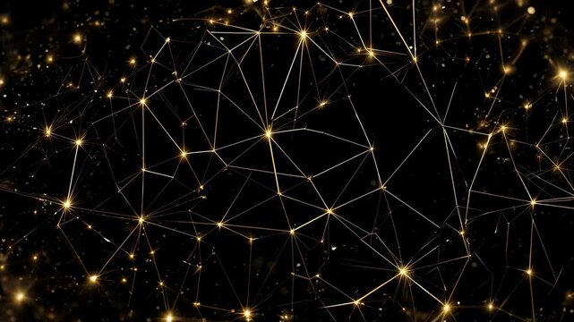 A network of glowing golden lines and points against a dark, elegant background