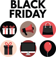 Visual representation of friday deals with shopping icons and festive elements