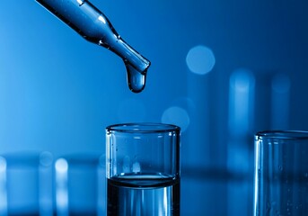 Closeup shot of lab testing water sample. Dropper adds liquid to test tube.technology  Researching water quality in lab environment. Scientific analysis of water resources.