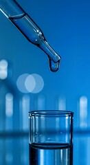 Closeup shot of lab testing water sample. Dropper adds liquid to test tube.technology  Researching water quality in lab environment. Scientific analysis of water resources.