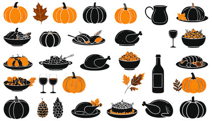 set of different types Thanksgiving icons holiday collection, vector illustration svg file on transparent background.