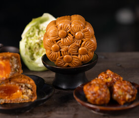 Vietnamese mixed mooncake with salted egg yolk filling