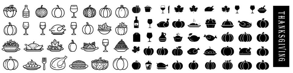 set of different types Thanksgiving icons holiday collection, vector illustration svg file on transparent background.