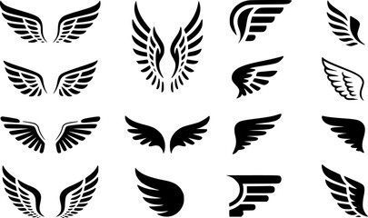 Fototapeta premium Collection of Black Silhouette Wing Icons and Designs