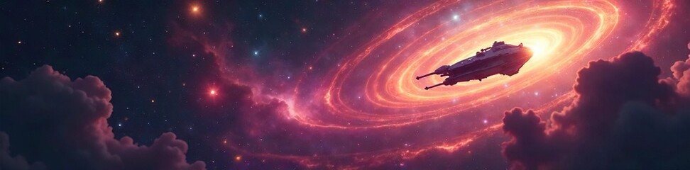 Lone Spaceship Journey Through Swirling Nebula A Thrilling Voyage into the Cosmic Unknown