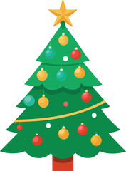 Obraz premium Green Christmas Tree Decorated with Red Yellow and Teal Ornaments