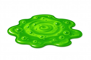Green slime puddle creating a spill of toxic, viscous liquid with bubbles and swirling texture, on a transparent background