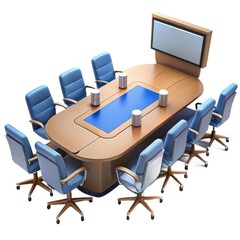 3d modern conference table with chairs and monitor