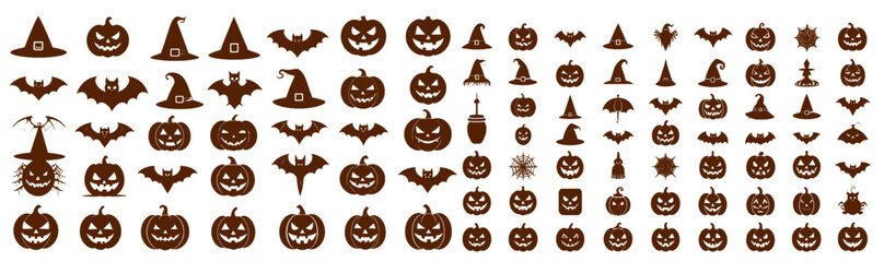 Set of different types Halloween icons, svg vector design on transparent background