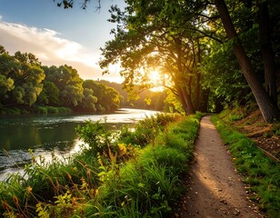 Sunny riverside path