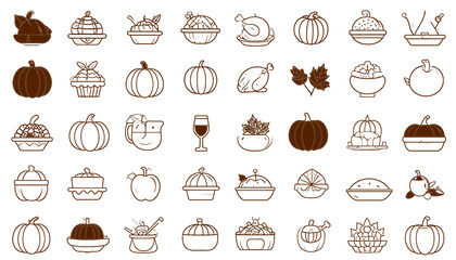 set of different types Thanksgiving icons holiday collection, vector illustration svg file on transparent background.