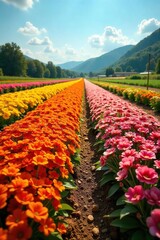 Sun-Drenched Colorful Flowers Ready for Harvest A Vibrant Floral Field Bursting with Life