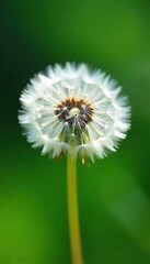 Dandelion Seeds Whispering on the Wind A Delicate, Whimsical Close-up of Natures Ephemeral Beauty Against a Blurred Green Background
