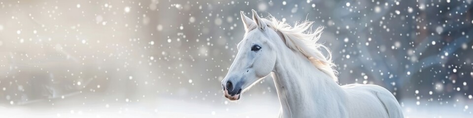 Fototapeta premium a horse against a snowy background.