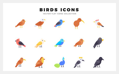 15 Bird Flat icons pack. vector illustration.