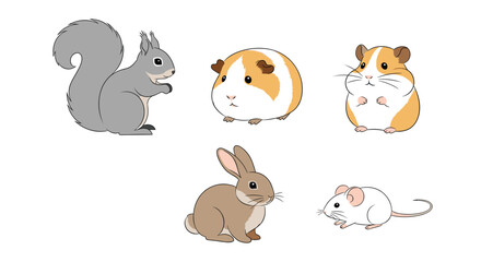 Obraz premium A collection of cute and fluffy small animals including a squirrel a guinea pig a rabbit and a hamster.