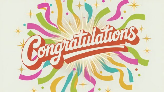 Congratulations Typography with Festive Celebration Elements &ndash; Sparkles, Confetti, and Fireworks Lettering Design