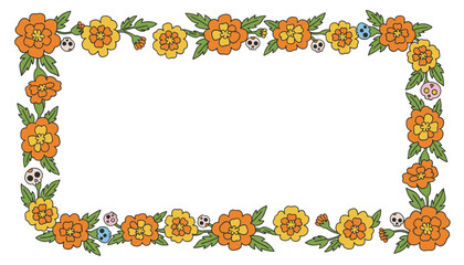 Vibrant marigold and sugar skull frame Day of the Dead celebration festive decoration