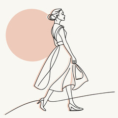 Fototapeta premium Elegant wedding fashion illustration of a beautiful bride with a flower bouquet in a white gown