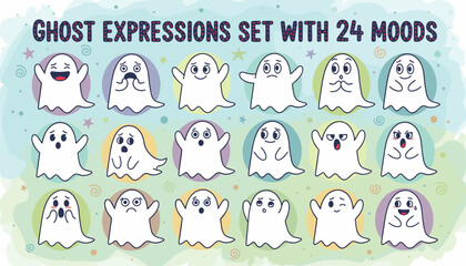 Adorable cartoon ghost character emotions set on a whimsical background Fun for designs