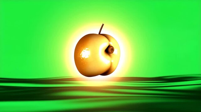 Luminous Golden Fruit Against Vibrant Green Backdrop with Abstract Reflections