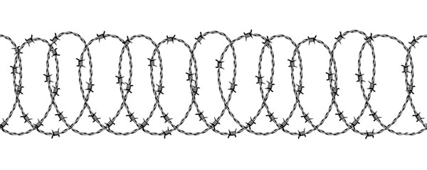 Curl barbed wire. Seamless swirl barbed wire fence