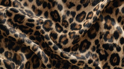 Close-up of leopard-print fabric with detailed spotted pattern and textured folds