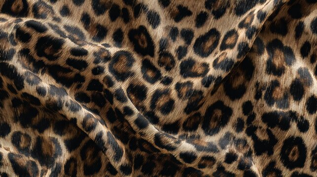 Close-up of leopard-print fabric with detailed spotted pattern and textured folds